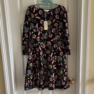 Boden Black Floral Long-Sleeve Dress